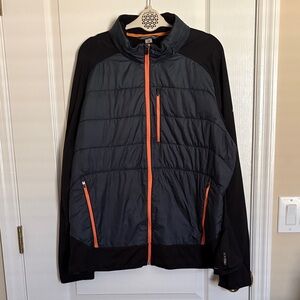 Eddie Bauer Free Heat Women’s Black and Gray Puffer Jacket with Orange Trim